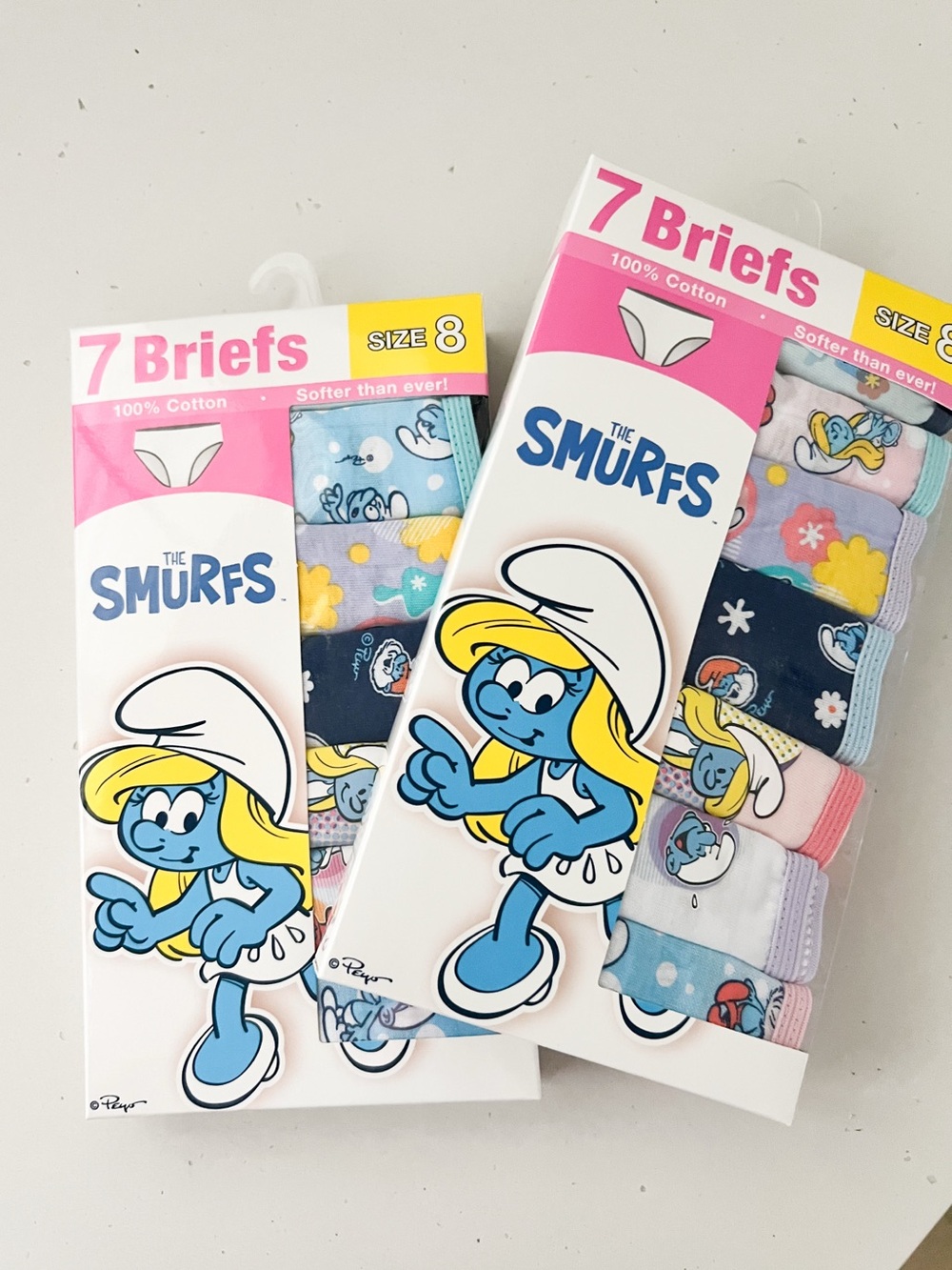NWT: The Smurfs Girls' 7-Pack Cotton Briefs - size 8 bundle of 2 packs